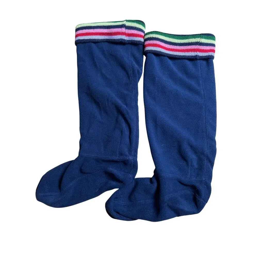 Hunter Girls Navy Blue  Multicolor Striped Cuff Welly Boot Socks Size M/L